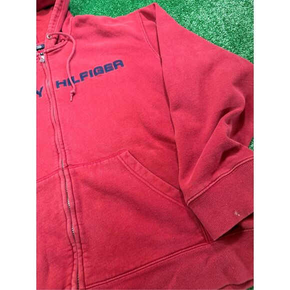 Vintage‎ Y2K Tommy Hilfiger Spell-out Red zip up hooded Jacket - Picture 3 of 9